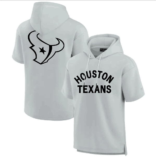 Men's Houston Texans Gray Super Soft Fleece Short Sleeve Hoodie - Click Image to Close